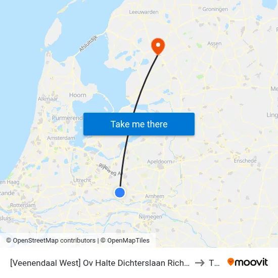 [Veenendaal West] Ov Halte Dichterslaan Richting Veenendaal Centrum to Thialf map