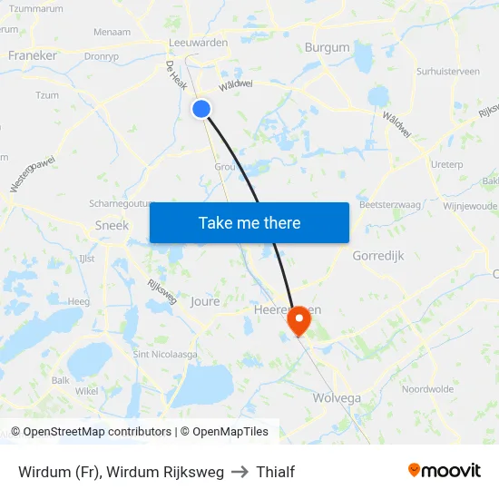 Wirdum (Fr), Wirdum Rijksweg to Thialf map