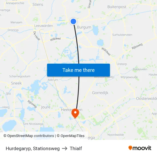 Hurdegaryp, Stationsweg to Thialf map