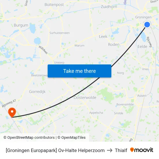 [Groningen Europapark] Ov-Halte Helperzoom to Thialf map