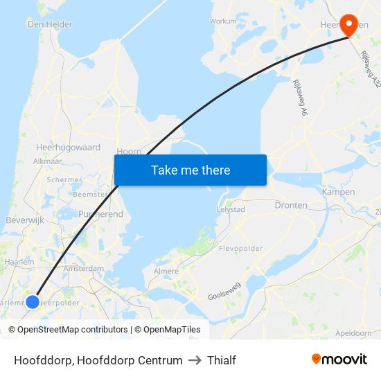 Hoofddorp, Hoofddorp Centrum to Thialf map