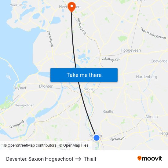 Deventer, Saxion Hogeschool to Thialf map