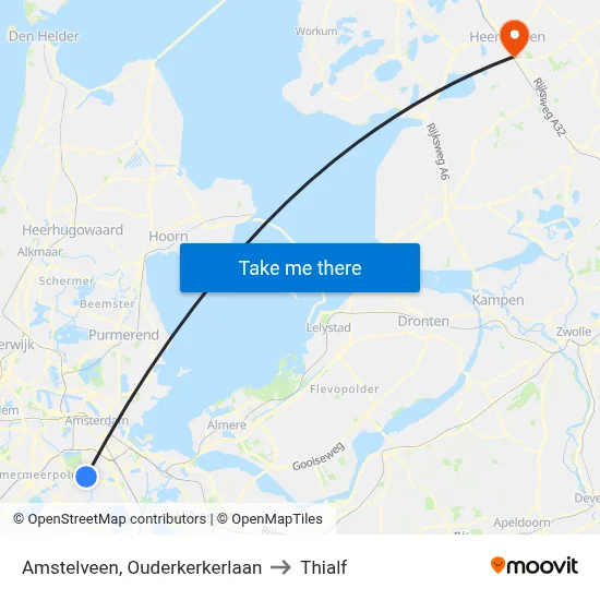Amstelveen, Ouderkerkerlaan to Thialf map