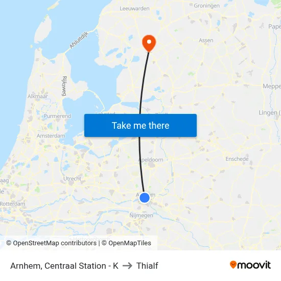 Arnhem, Centraal Station - K to Thialf map