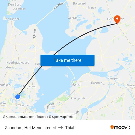Zaandam, Het Mennistenerf to Thialf map
