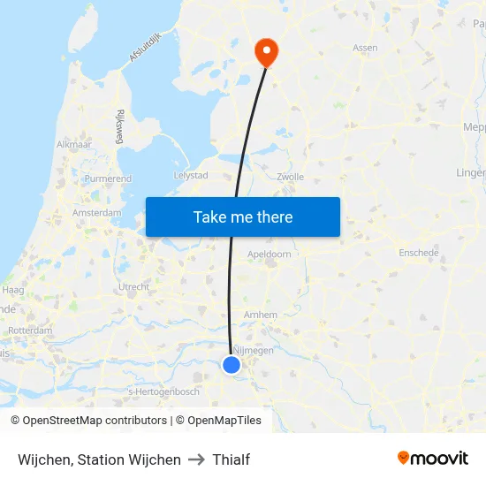 Wijchen, Station Wijchen to Thialf map
