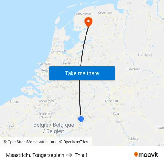 Maastricht, Tongerseplein to Thialf map