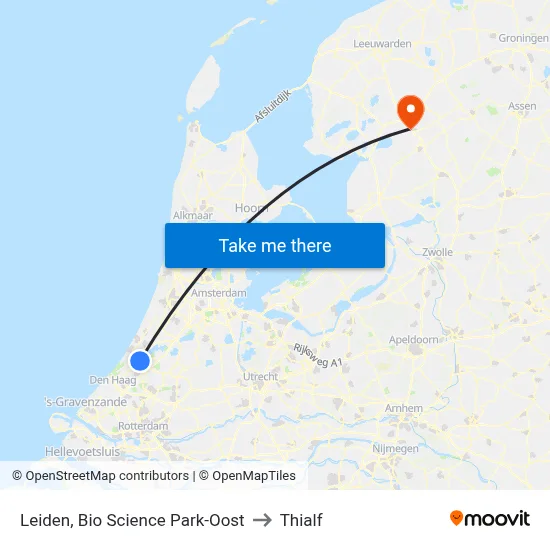 Leiden, Bio Science Park-Oost to Thialf map
