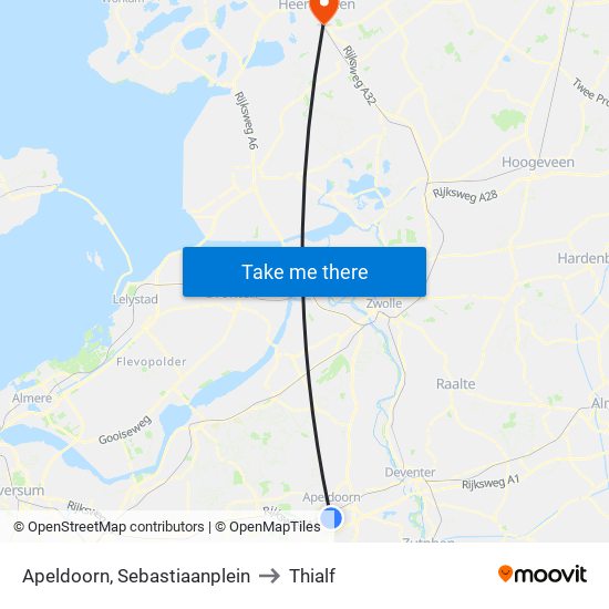 Apeldoorn, Sebastiaanplein to Thialf map