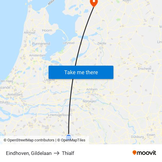 Eindhoven, Gildelaan to Thialf map