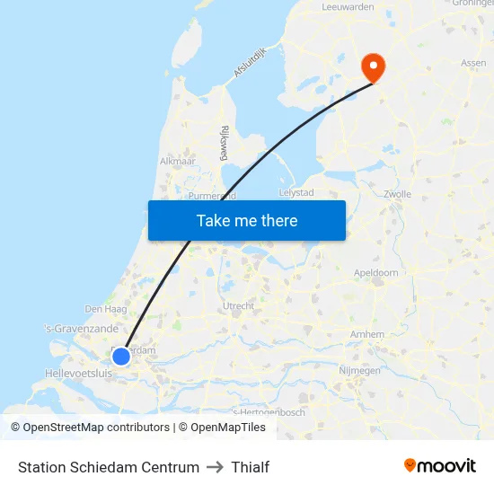 Station Schiedam Centrum to Thialf map