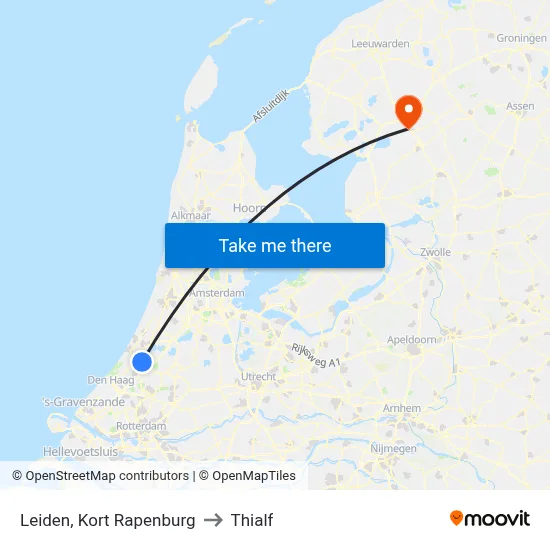 Leiden, Kort Rapenburg to Thialf map