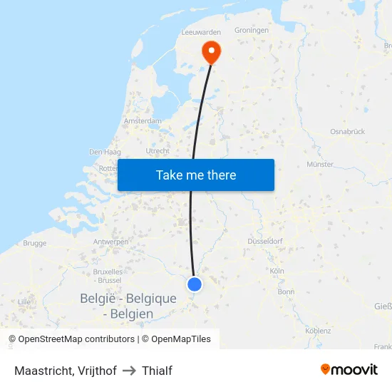 Maastricht, Vrijthof to Thialf map