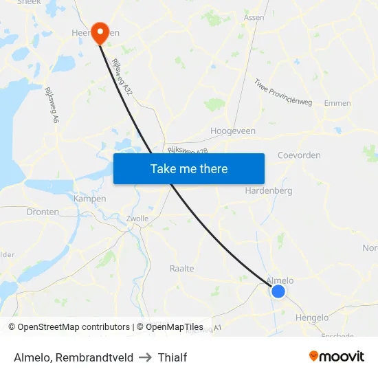 Almelo, Rembrandtveld to Thialf map