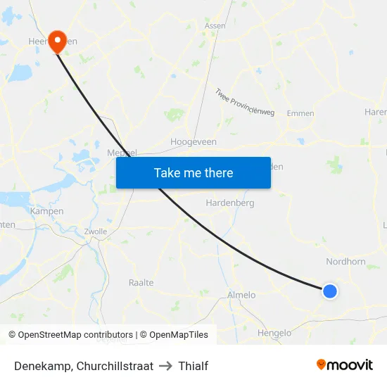 Denekamp, Churchillstraat to Thialf map