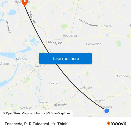 Enschede, P+R Zuiderval to Thialf map