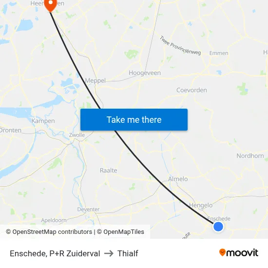 Enschede, P+R Zuiderval to Thialf map