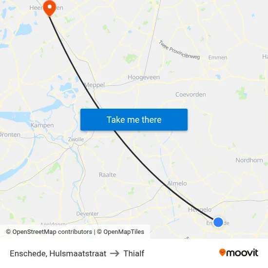 Enschede, Hulsmaatstraat to Thialf map