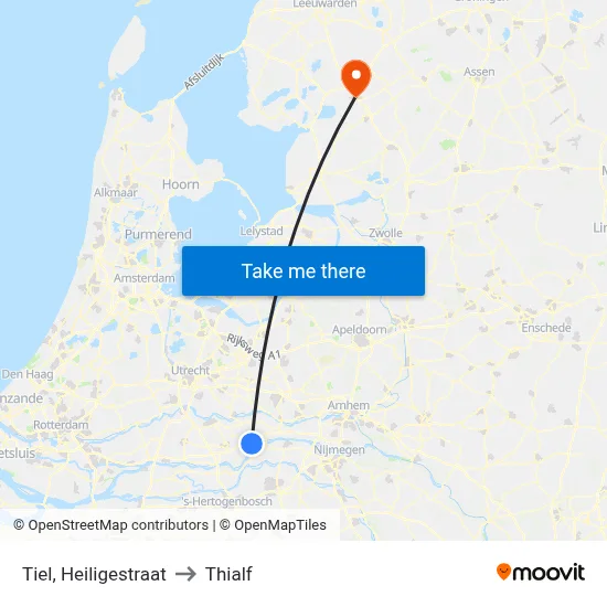 Tiel, Heiligestraat to Thialf map