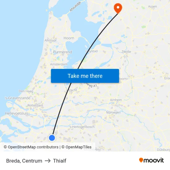Breda, Centrum to Thialf map