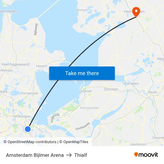 Amsterdam Bijlmer Arena to Thialf map