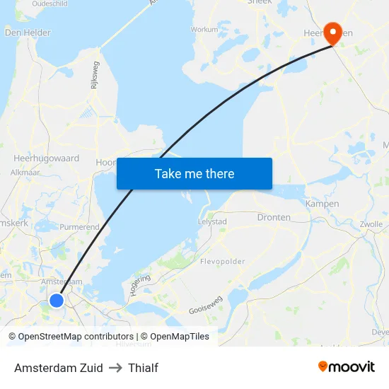 Amsterdam Zuid to Thialf map