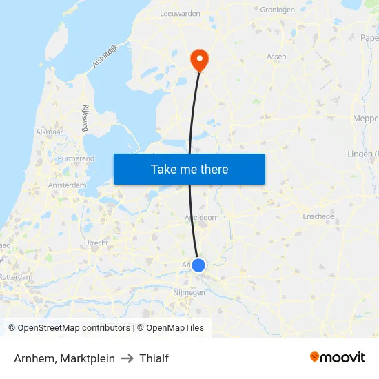 Arnhem, Marktplein to Thialf map