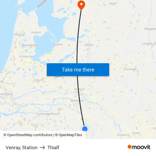 Venray, Station Venray to Thialf map