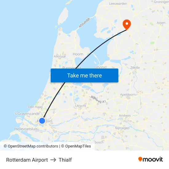 Rotterdam Airport to Thialf map