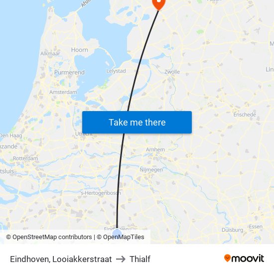 Eindhoven, Looiakkerstraat to Thialf map