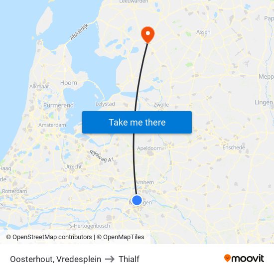 Oosterhout, Vredesplein to Thialf map