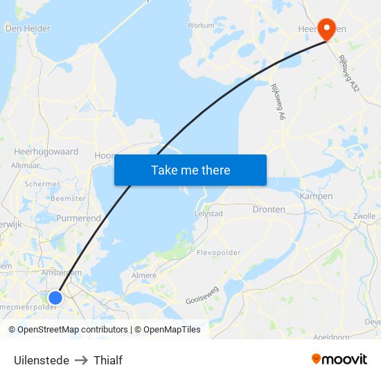 Uilenstede to Thialf map