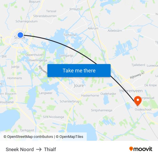 Sneek Noord to Thialf map