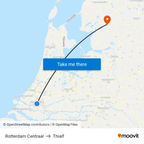 Rotterdam Centraal to Thialf map