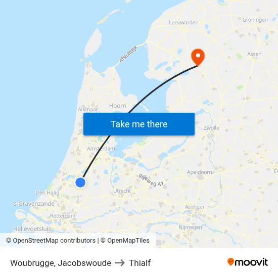 Woubrugge, Jacobswoude to Thialf map