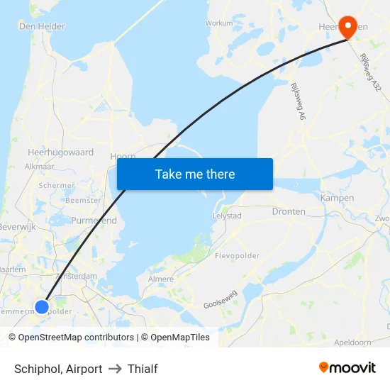 Schiphol, Airport to Thialf map