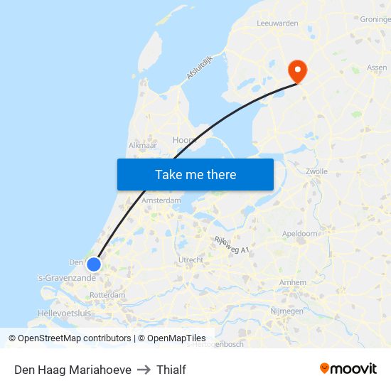 Den Haag Mariahoeve to Thialf map