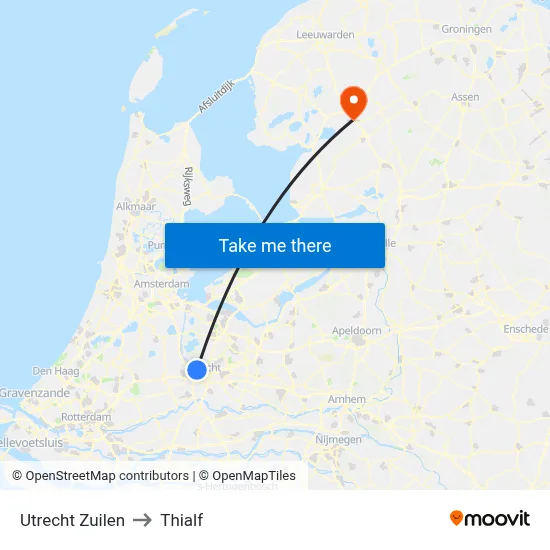 Utrecht Zuilen to Thialf map