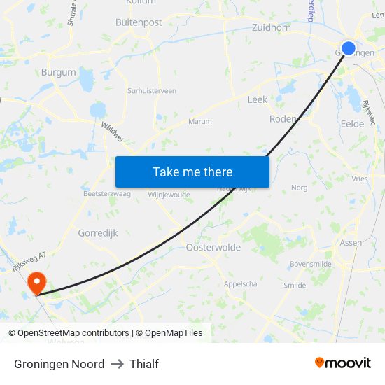 Groningen Noord to Thialf map