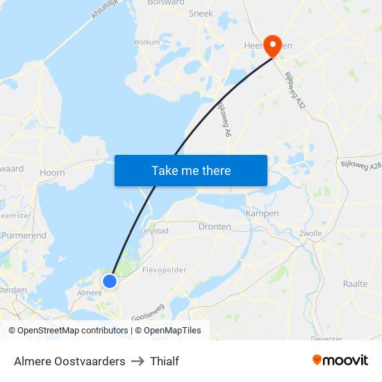 Almere Oostvaarders to Thialf map