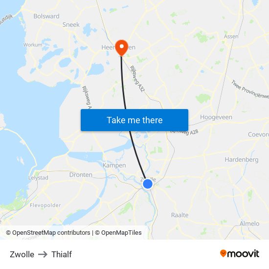 Zwolle to Thialf map