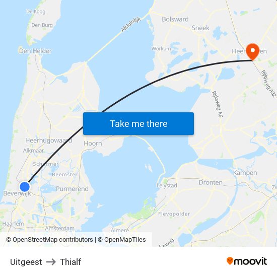 Uitgeest to Thialf map