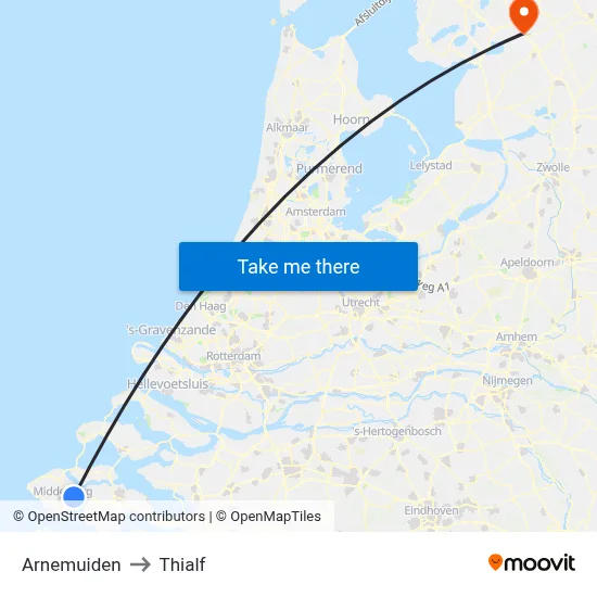 Arnemuiden to Thialf map