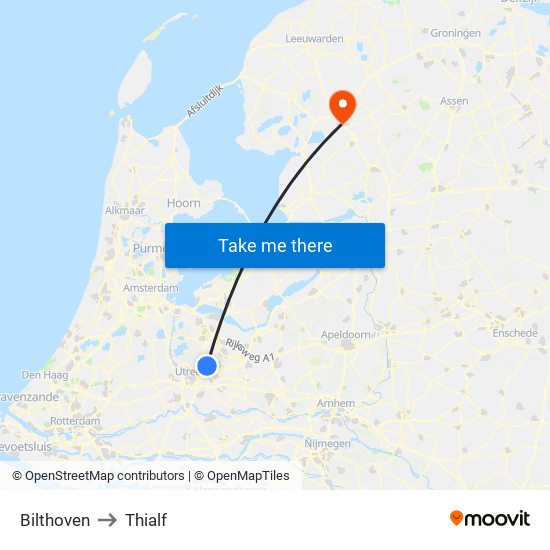 Bilthoven to Thialf map