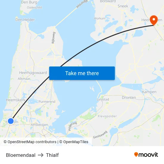 Bloemendaal to Thialf map