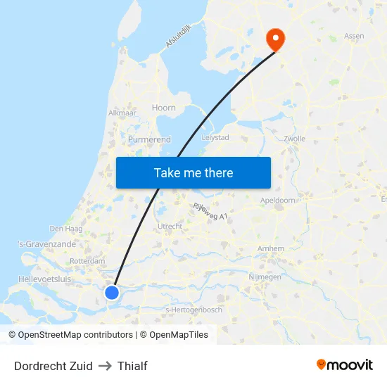 Dordrecht Zuid to Thialf map
