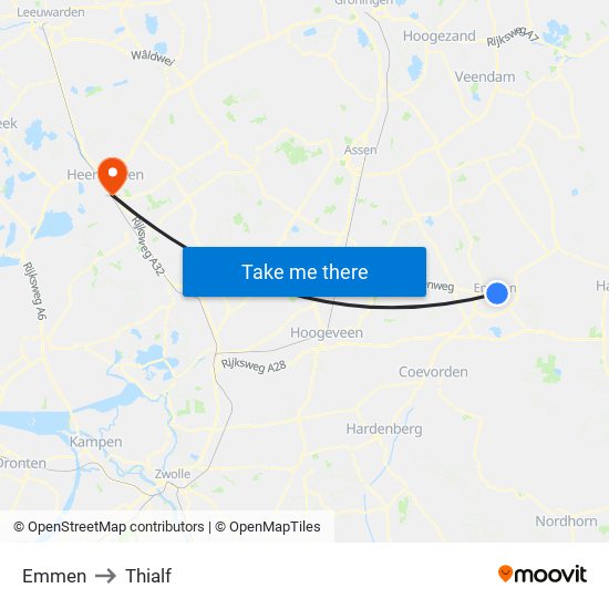 Emmen to Thialf map