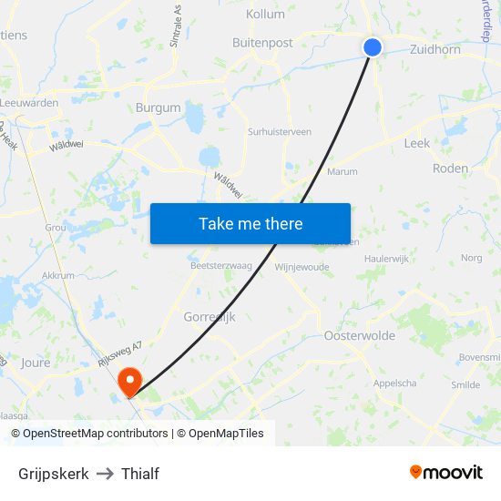 Grijpskerk to Thialf map