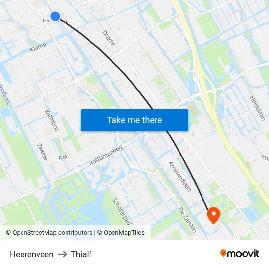 Heerenveen to Thialf map