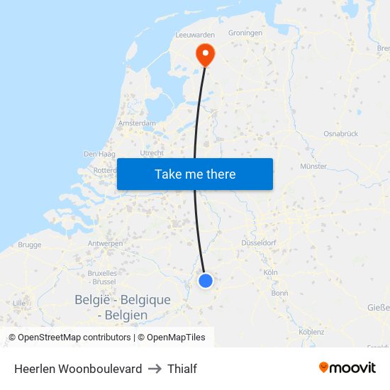 Heerlen Woonboulevard to Thialf map